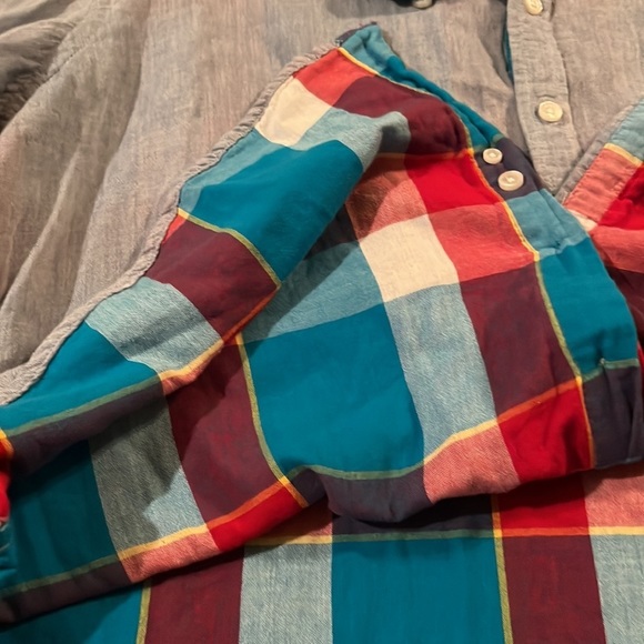 Club Room  size XL blue denim button down with roll tab button fun check lined - Picture 14 of 15